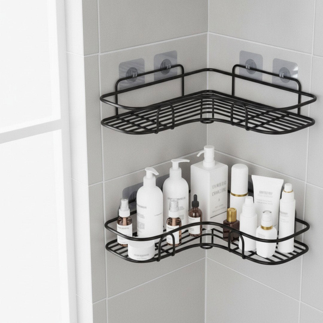Tidyrow 2-Tier Corner Shower Shelf – No-Drill Adhesive Caddy, Rustproof