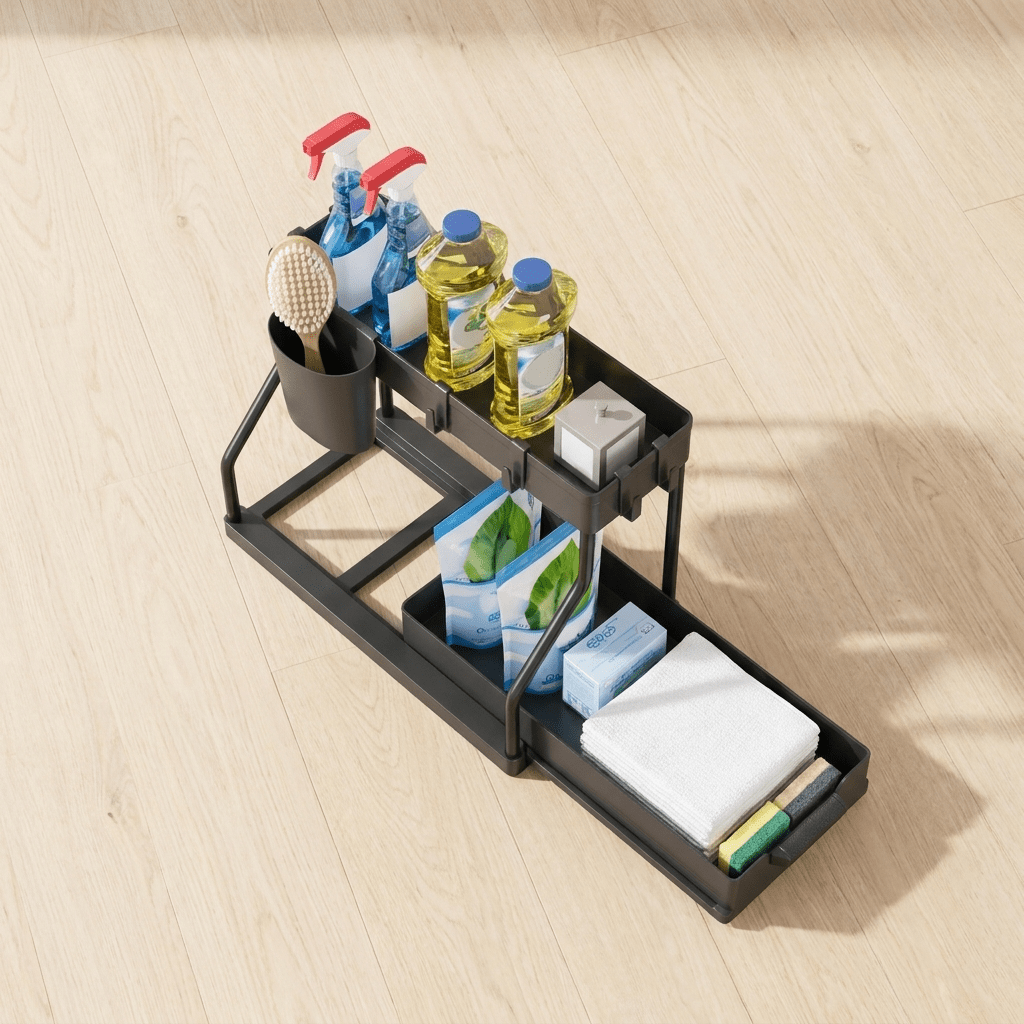 Tidyrow Under-Sink Organiser – 2-Tier Rack with Pull-Out Drawer for Kitchen & Bathroom