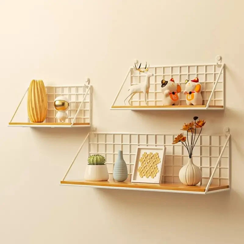 Wood Wall Mounted Shelves Without Drilling - Hanging Storage Shelf & Decoration Rack for Living Room Bedroom Organizers