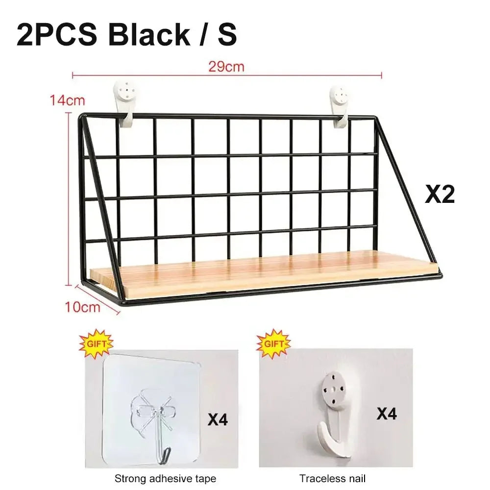 Wood Wall Mounted Shelves Without Drilling - Hanging Storage Shelf & Decoration Rack for Living Room Bedroom Organizers