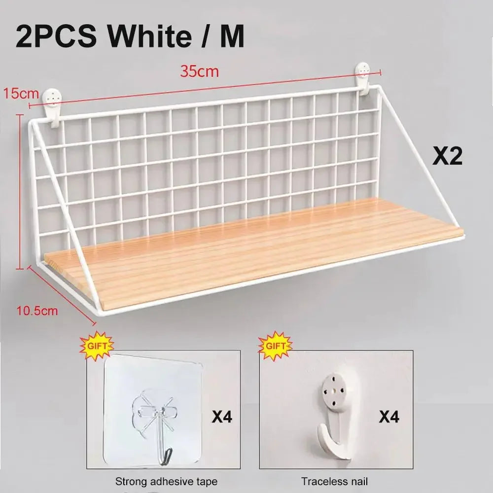 Wood Wall Mounted Shelves Without Drilling - Hanging Storage Shelf & Decoration Rack for Living Room Bedroom Organizers