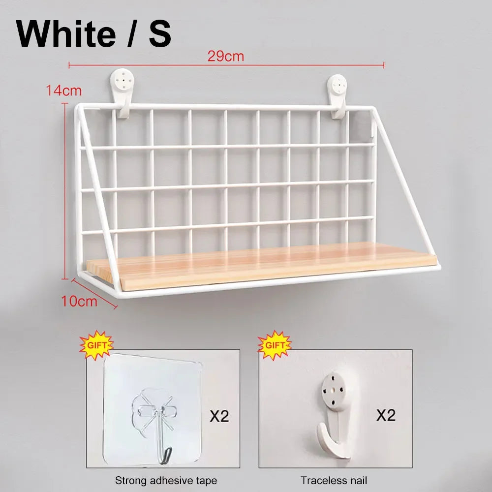 Wood Wall Mounted Shelves Without Drilling - Hanging Storage Shelf & Decoration Rack for Living Room Bedroom Organizers
