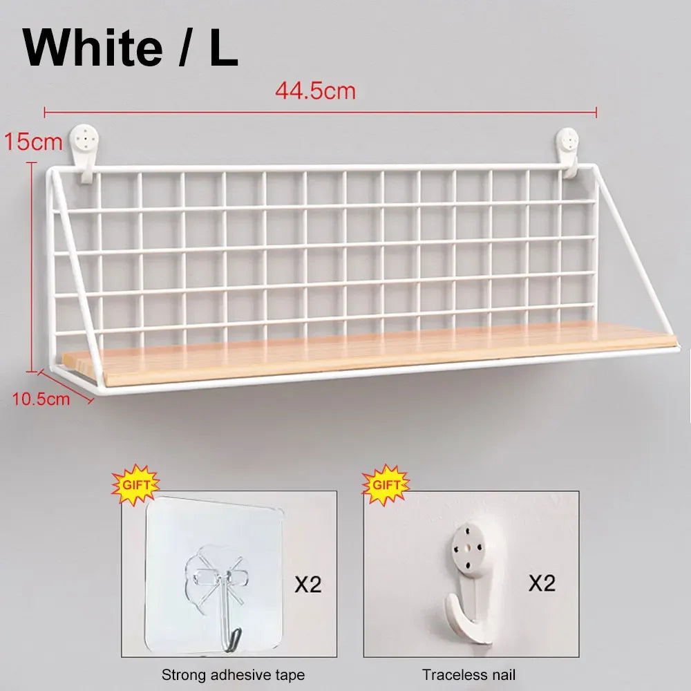 Wood Wall Mounted Shelves Without Drilling - Hanging Storage Shelf & Decoration Rack for Living Room Bedroom Organizers