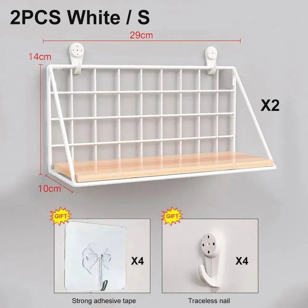 Wood Wall Mounted Shelves Without Drilling - Hanging Storage Shelf & Decoration Rack for Living Room Bedroom Organizers