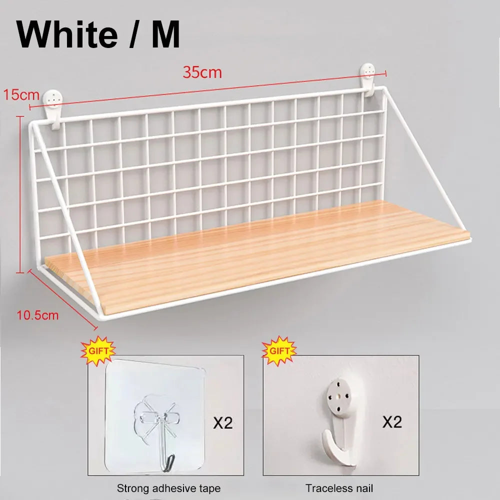 Wood Wall Mounted Shelves Without Drilling - Hanging Storage Shelf & Decoration Rack for Living Room Bedroom Organizers