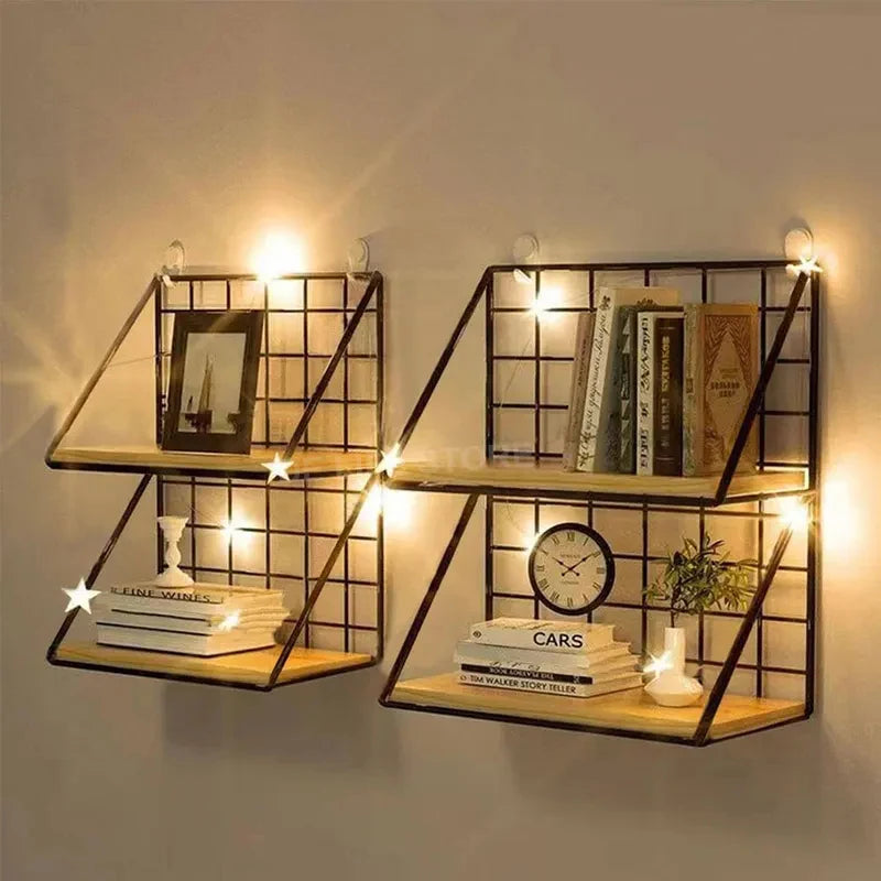 Wood Wall Mounted Shelves Without Drilling - Hanging Storage Shelf & Decoration Rack for Living Room Bedroom Organizers