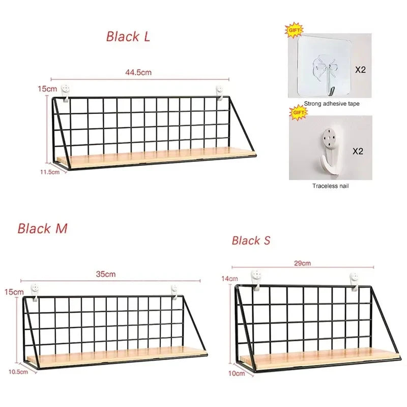 Wood Wall Mounted Shelves Without Drilling - Hanging Storage Shelf & Decoration Rack for Living Room Bedroom Organizers