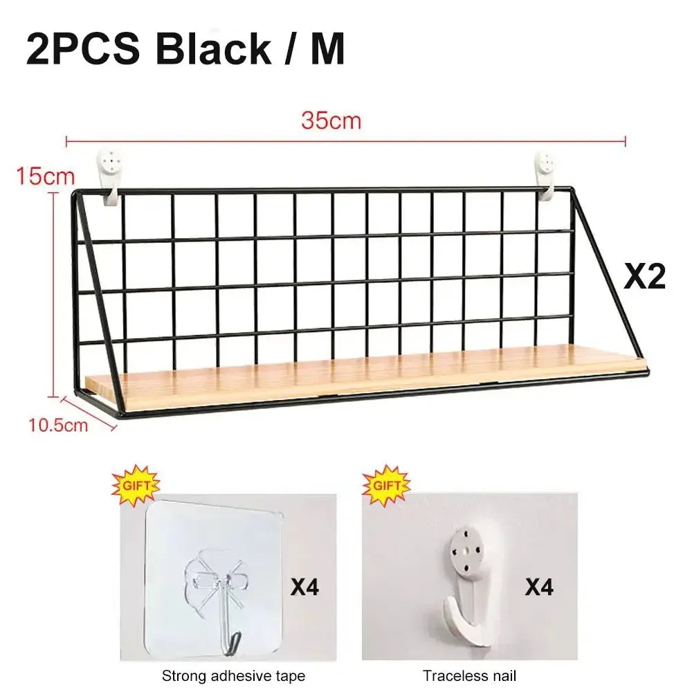 Wood Wall Mounted Shelves Without Drilling - Hanging Storage Shelf & Decoration Rack for Living Room Bedroom Organizers