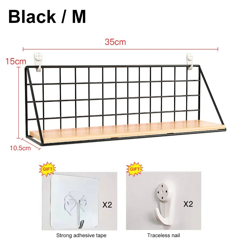 Wood Wall Mounted Shelves Without Drilling - Hanging Storage Shelf & Decoration Rack for Living Room Bedroom Organizers