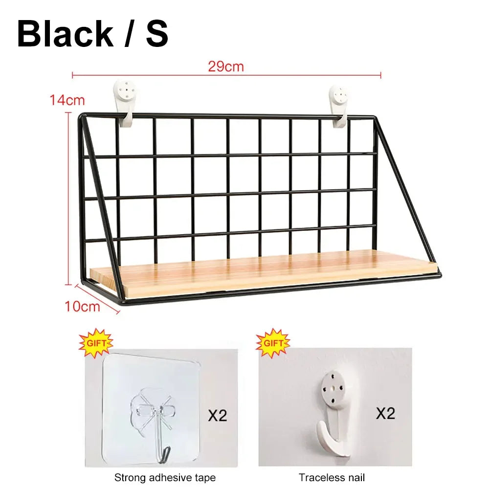 Wood Wall Mounted Shelves Without Drilling - Hanging Storage Shelf & Decoration Rack for Living Room Bedroom Organizers