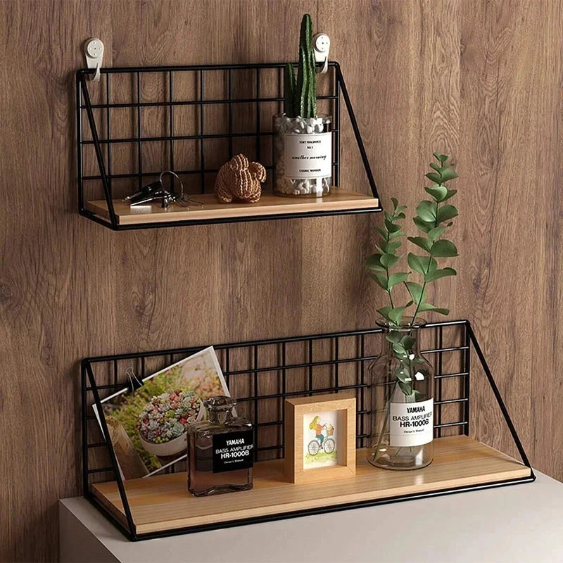 Wood Wall Mounted Shelves Without Drilling - Hanging Storage Shelf & Decoration Rack for Living Room Bedroom Organizers