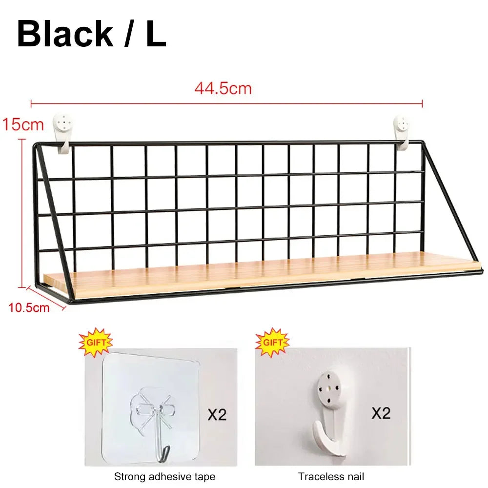 Wood Wall Mounted Shelves Without Drilling - Hanging Storage Shelf & Decoration Rack for Living Room Bedroom Organizers