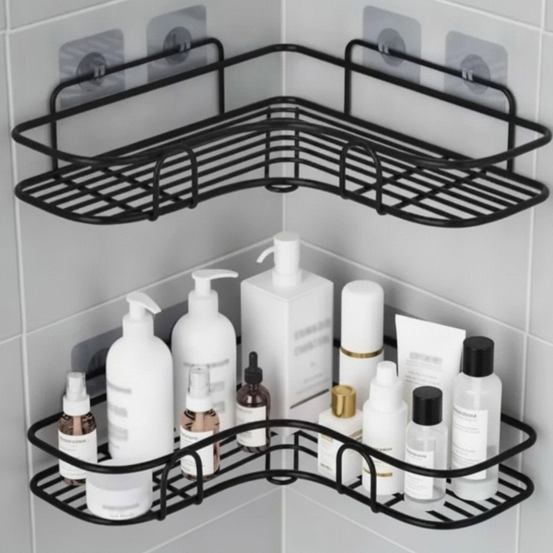 Tidyrow 2-Tier Corner Shower Shelf – No-Drill Adhesive Caddy, Rustproof