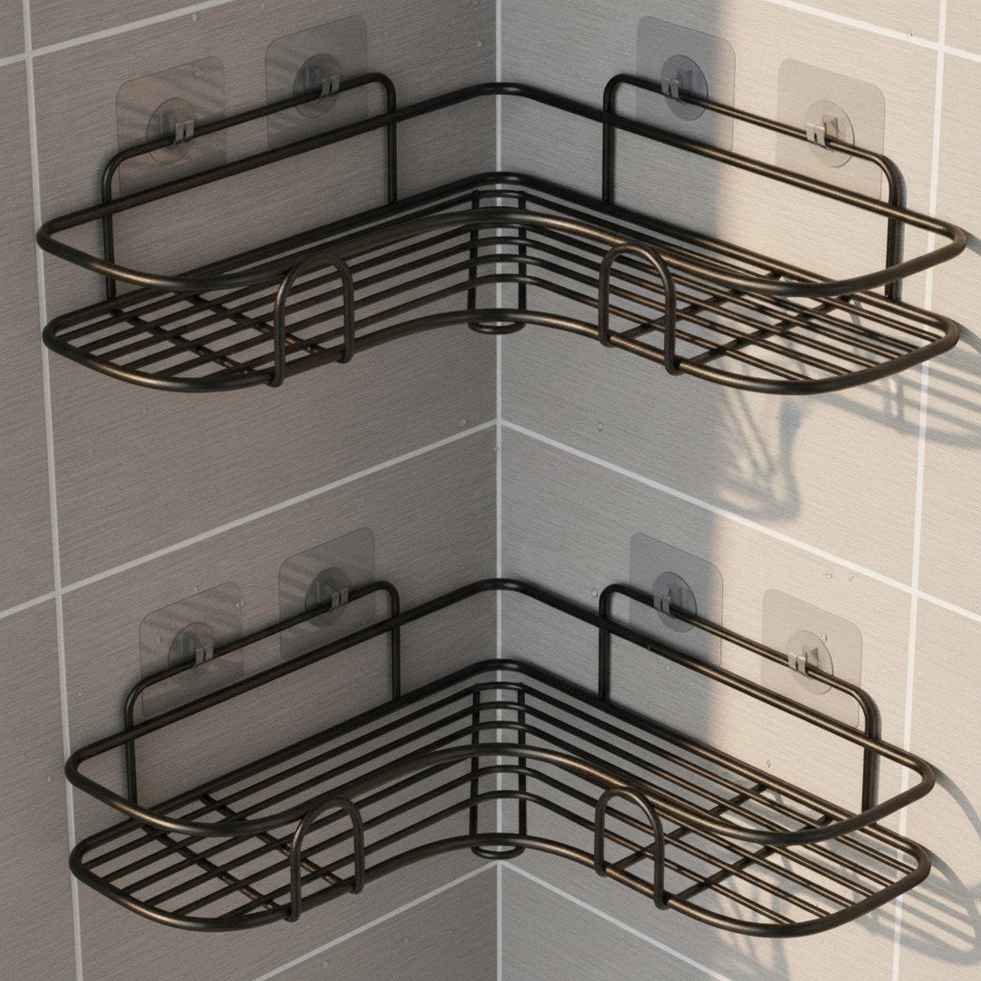 Tidyrow 2-Tier Corner Shower Shelf – No-Drill Adhesive Caddy, Rustproof