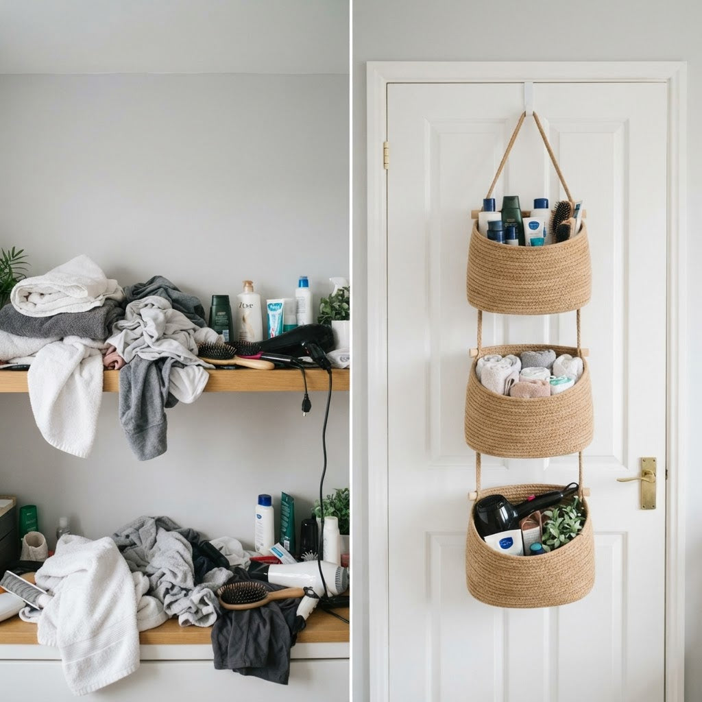 3-Tier Woven Cotton Over-the-Door Hanging Basket | Jute Wall Organize