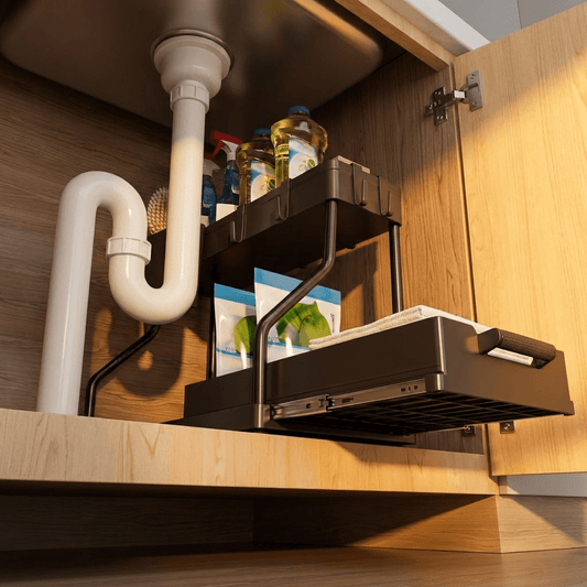 Tidyrow Under-Sink Organiser – 2-Tier Rack with Pull-Out Drawer for Kitchen & Bathroom