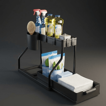 Tidyrow Under-Sink Organiser – 2-Tier Rack with Pull-Out Drawer for Kitchen & Bathroom