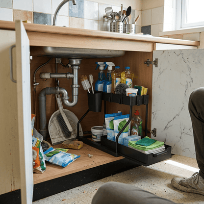 Tidyrow Under-Sink Organiser – 2-Tier Rack with Pull-Out Drawer for Kitchen & Bathroom