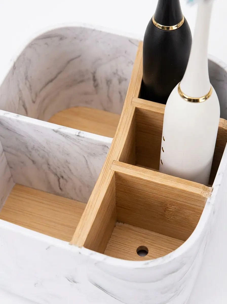 Tidyrow Electric Toothbrush Holder – Bamboo Bathroom Counter Organiser