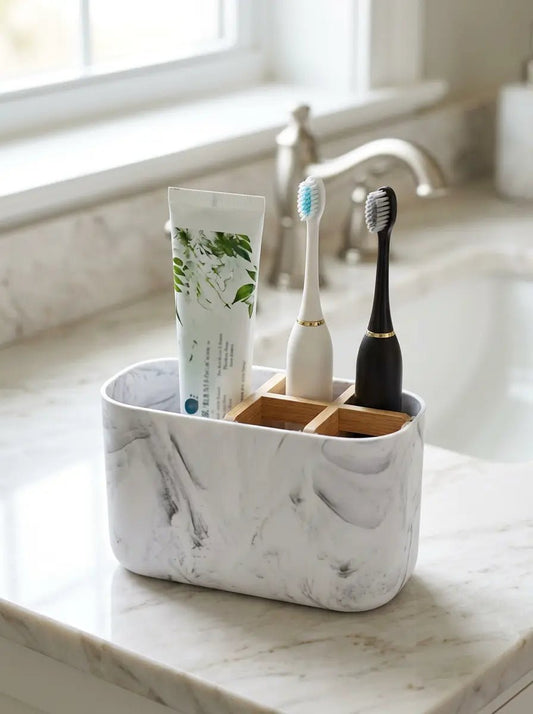 Tidyrow Electric Toothbrush Holder – Bamboo Bathroom Counter Organiser