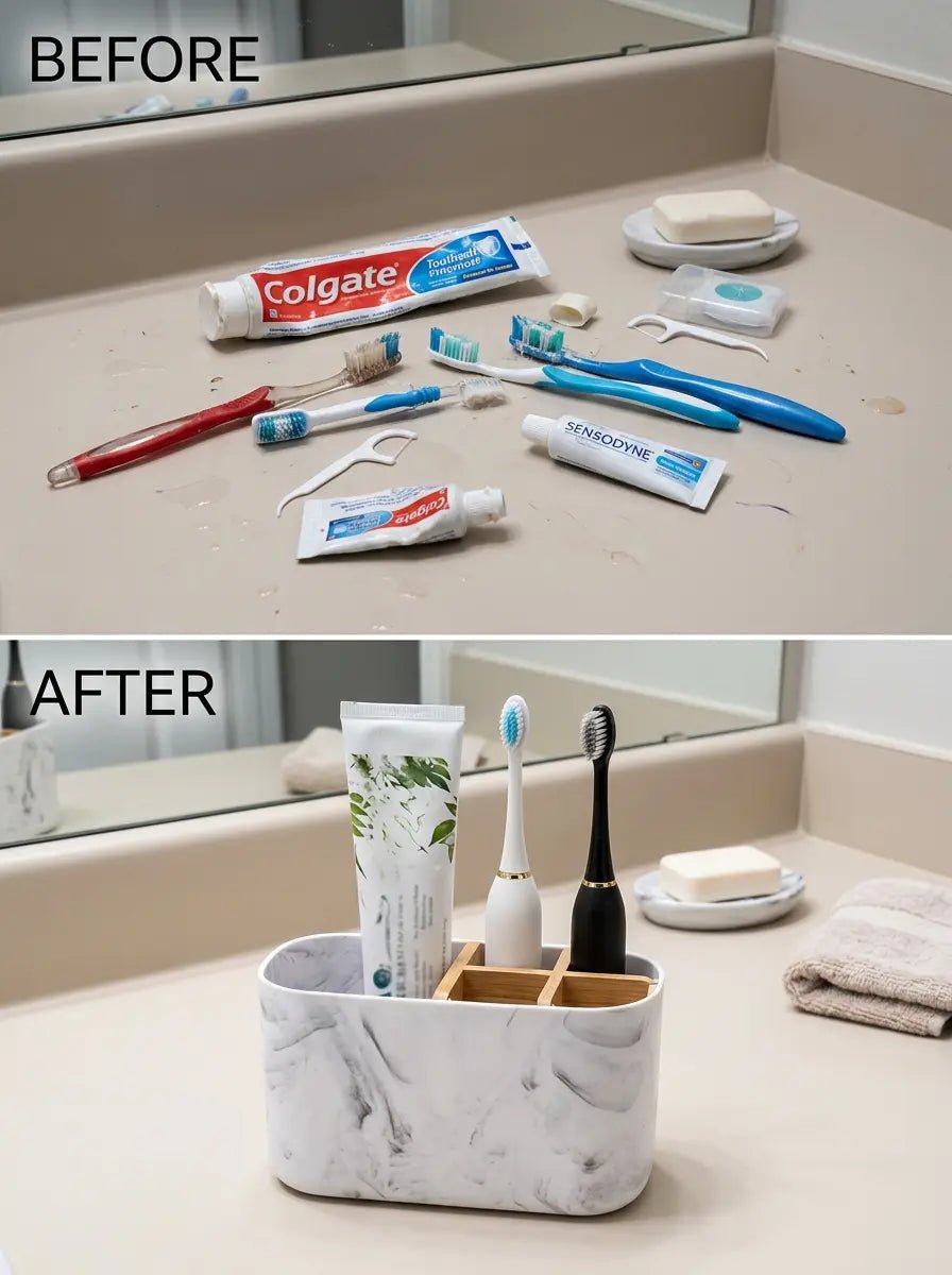 Tidyrow Electric Toothbrush Holder – Bamboo Bathroom Counter Organiser