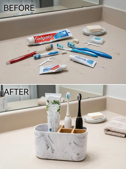 Tidyrow Electric Toothbrush Holder – Bamboo Bathroom Counter Organiser