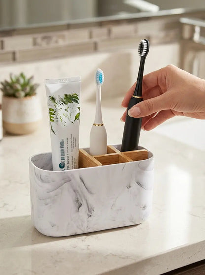 Tidyrow Electric Toothbrush Holder – Bamboo Bathroom Counter Organiser