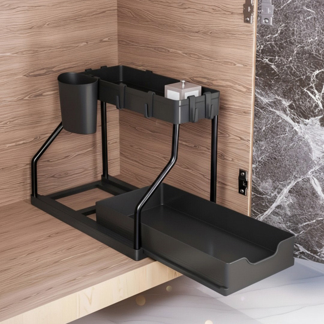 Tidyrow Under-Sink Organiser – 2-Tier Rack with Pull-Out Drawer for Kitchen & Bathroom